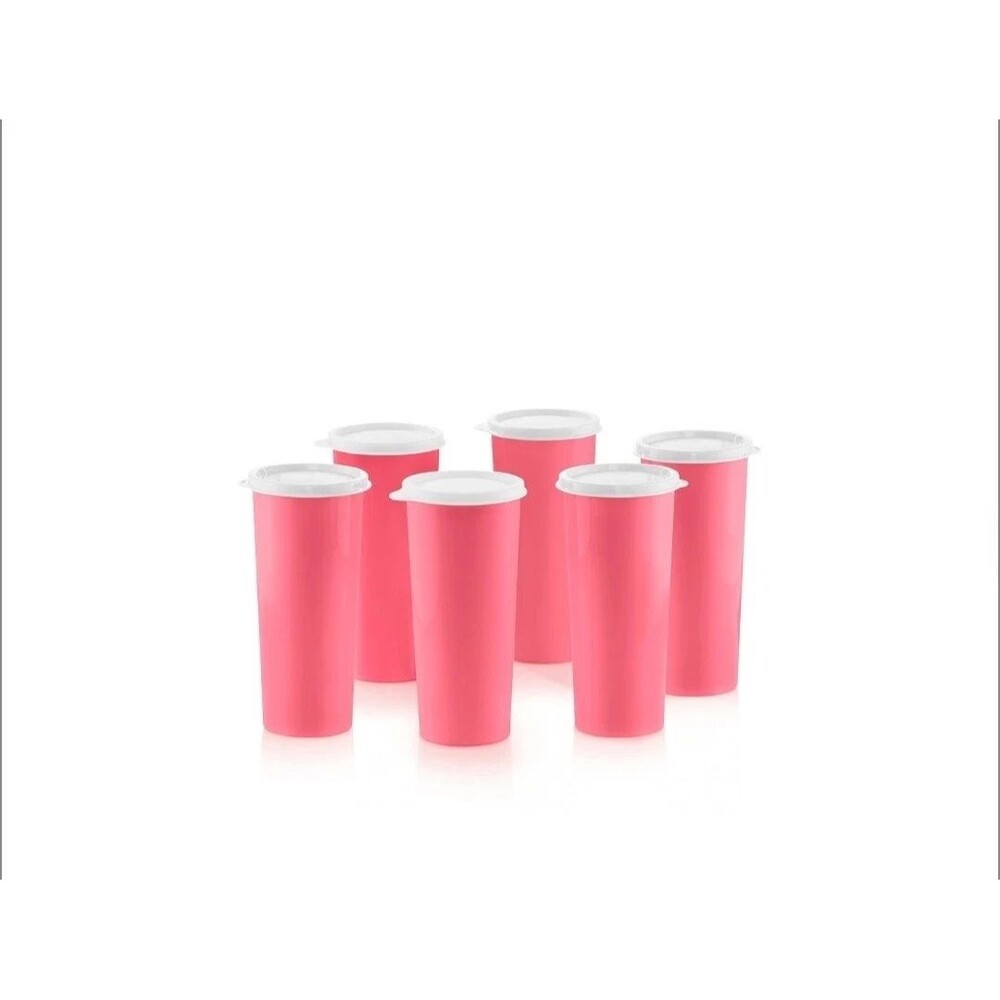 NEW Tupperware Tumblers tumbler cup Set of 6 Flamingo Pink 16 oz  seal